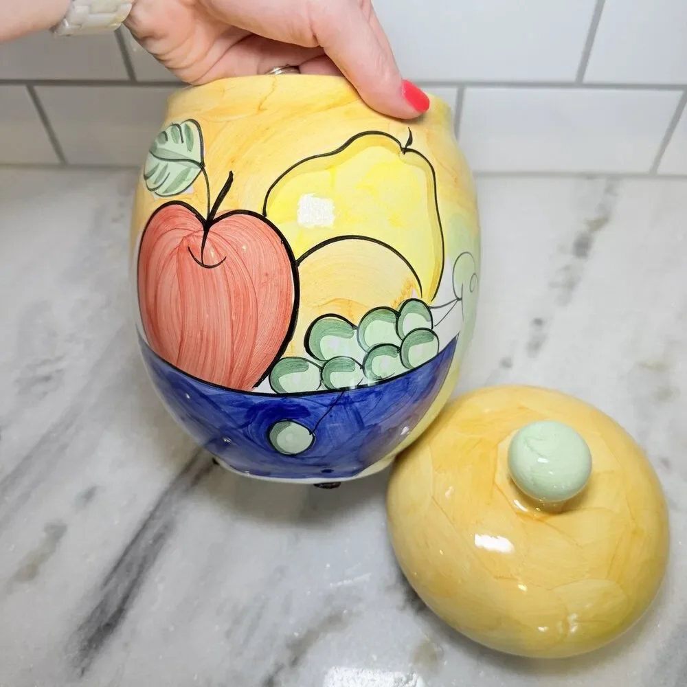 Bella Ceramica Alfresco Fruit #1 Canister 10” Hand Painted Jar Crock